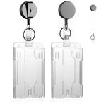 SYGELER 2 Pack Heavy Duty Badge Reel with Thumb Slots Hard Transparent ID Card Holder for Bus Pass, Retractable Key Chain with 65CM Steel Wire Rope for Nurse Office Staff