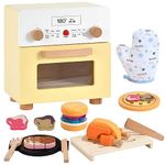 WHOHOLL Wooden Toys Oven Playset, Pretend Play Kitchen Accessories Toy Kitchen Set with Grilled Chicken, Cut Play Food, Hamburger Stacking Toys - Christmas Birthday Gifts for 3-12 Year Old Girls Boy