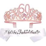 60th Birthday Gifts for Women, 60th Birthday Tiara and Sash, 60 Years Old Birthday 60 Fabulous Glitter Satin Sash and Tiara