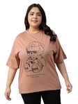 JUNEBERRY® 100% Pure Cotton Oversized Baggy Fit Cool Front Chest Graphic Printed Half Sleeve Plus Size T-Shirt for Women & Girls (GL_PS_BRKRULSTDY_CRK_XXL)