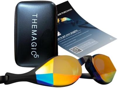 THEMAGIC5 VECTOR Swim Goggles for Men and Women - The World's 1st Custom Fit Swimming Goggles for Adults - QR Code Ships by Mail - Anti-Fog Competitive Racing Pool (VECTOR BLUE MAGIC MIRROR GOLD)