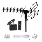 Five Star Outdoor Antenna HD TV Up to 200 Miles Long Range with Motorized 360 Degree Rotation, UHF/VHF/FM Radio with Infrared Remote Control Advanced Design Plus Installation Kit