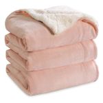 Bedsure Sherpa Fleece Blanket Queen Size - Fluffy Microfiber Solid Blankets for Bed Large Throw, Peach Blush, 220x240cm