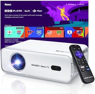 Aurzen Roku TV Smart Projector for Bedroom, Roku Streaming Experience Built-in, 1080P FHD, Dolby Audio, Auto Focus & Keystone, Zoom, Portable Mini Projector for Outdoor Movie, White