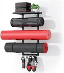 PeloFamily Yoga Mat Holder Wall Mount, Yoga Accessory Mat Storage Rack, Home Gym Accessories Organizer, Floating Shelf and Hooks for Hanging Foam Roller/Band/Workout Equipment at Pilates Fitness Class