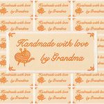 20 Labels, Handmade with Love by Grandma Grandmother Granny Heart Symbol Woven Ribbon Tag Iron on Embroidered Label Garment Fabric Labels for Clothes Sewing Labels for Clothing Crafts, Orange on Cream