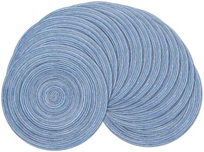 SHACOS Round Braided Placemats Set of 12 Circle Place Mats Cotton Polyester Kitchen Table Mats for Dining Table Wedding Party Decor (Blue Gray, 12)