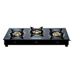 MILTON Premium 3 Burner Black Manual Ignition Glass Top Gas Stove, (ISI Certified)