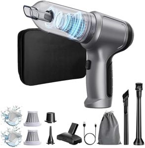 YOZYU Car Vacuum 15000PA Powerful 3 in 1 Brushless Motor Handheld Cordless Rechargeable Portable Mini Car Vacuum Cleaner with Multi-nozzles and Floor Brush for Car Home Pet Hair Cleaning,Silver,Grey