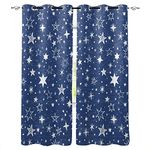 Blue and White Star Blackout Curtains,Simple Sketch Stars Thermal Insulated,Noise Reduction Darkening Curtains,Print Curtain for Bedroom/Living Room 2 Panels.63 L X 63" W