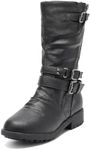 DREAM PAIRS Girls Buckle Zipper Knee High Winter Boots,Size 6 Big Kid,Black,Atlanta-K