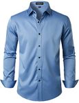 LucMatton Men's Stylish Stretch Wrinkle-Free Dress Shirt Formal Long Sleeve Slim Fit Button Down Shirts for Wedding Party Ink Blue Medium