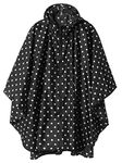 Rain Poncho Adult Waterproof Outdoor Hooded, Poncho Waterproof for Women with Zipper, Festival Ponchos Waterproof Long, Waterproof Capes Plus Size, White Dots on Black