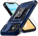 DEERLAMN Case for iPhone 11 with Slide Camera Cover+Screen Protector(2 Packs),Rotated Ring Kickstand Military Grade Shockproof Protective Cover-Navy Blue