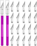 DIYSELF 2 Pack Exacto Knife for Crafts, Precision Knife Exacto Blades, Hobby Knife for Models, Craft Knife for Scrapbooking, Carving Knife for Stencil, Art, 20 Extra Blades(Purple)