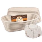 Sondiko Sourdough Bread Starter Kit, Handmade Banneton Proofing Basket 2 Pack, Sourdough Proofing Basket with Proofing Cloth Liner for Sourdough Bread, Baking(9.6 x 6 x 3 inches)