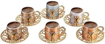 LaModaHome Espresso Coffee Cups with Saucers Set of 6, Porcelain Turkish Arabic Greek Coffee Cups and Saucers, Coffee Cup For Women, Men, Adults, New Home Wedding Gifts - Mixed Color/Gold