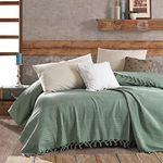 Milam London Sage Green Throw Blanket | Cotton Waffle Bedspreads King Size | Sofa Throws Large 3 Seater | Bed Throw King Size | Green Blanket For Bed | Large Throws For Sofas 220 x 240 cm