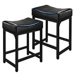 FLYZC Counter Height Bar Stools Set of 2, 24 Inch Stools for Kitchen Counter with Soft Cushion Bar Stools ​and Barstools Steel Frame, Black Saddle Stools for Kitchen Island Bar (Black)