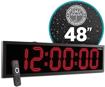 Ivation Oversized 48" Outdoor Waterproof Digital Clock, Auto Time Sync - LED Digital Clock with Large Multi Function Display - Stopwatch, Timer, Alarms, Temp & Date - Wall or Chain Mount (Red)