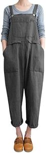 Gihuo Women's Fashion Baggy Loose Linen Overalls Jumpsuit Oversized Casual Sleeveless Rompers with Pockets (Grey, Medium)