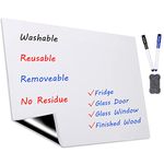 Dry Erase Whiteboard Sticker for Fridge, 16.5×11.7in Removable Whiteboard Sheet for Non-Magnetic Stainless Steel Glass Door w/ 2 Markers & 1 Eraser, Washable Sticky Note, No Residue, Any Shiny Surface