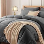 Newspin California King Bed in a Bag Bedding Set - 7 Pieces Dark Grey All Season Comforter Set, Ultra Soft Bedding Comforter Set with Comforter, Flat Sheet, Fitted Sheet, Pillowcases & Shams