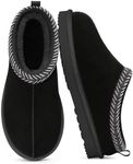 Litfun Genuine Suede Slippers for Women Fuzzy Memory Foam House Shoes Winter Warm Mini Boots Indoor and Outdoor, Black 43