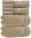 Oakias Premium Towel Set 600 GSM 8 Piece Beige - 100% Ring Spun Cotton Highly Absorbent Towels Set - Super Soft Bathroom Towel Set - Hotel Quality Double Stitched Hem - Ideal for Hotels, Spa, Gyms