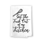 Honey Dew Gifts Funny Inapprorpiate Kitchen Towels, Get The Out of My Kitchen Flour Sack Towel, 27 inch by 27 inch, 100% Cotton, Highly Absorbent, Multi-Purpose Kitchen Dish Towel