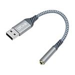 DCHAV USB to 3.5mm Jack Audio Adapter External Sound Card USB-A to 3.5mm TTRS 4-Pole Mic Female USB to Audio Jack Adapter Cable with Aux Stereo Converter DAC Chip for PC Laptop Desktops PS4 PS5 (Grey)