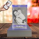 Ambesonne Personalized Rectangle Photo Crystal with 3D Engraved Holographic Pictures & LED Touch Base Option for Christmas Birthday Gift Unique Mother's and Valentines Day Idea Keepsake, Small Size