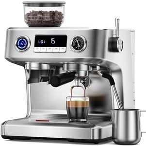 COWSAR Dual Boiler Espresso Machine with Grinder, 20 Bar Espresso Machines with Milk Frother, Espresso Maker with Removable Water Tank, Commercial Expresso Coffee Machines, Brushed Stainless Steel