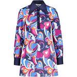 Madcap England Women's Retro Mod 60s 70s 1960s 1970s Sixties Seventies Vintage Style Dagger Spear Collar Polo Dress Daydream MC1000 (12, Blue/Paisley Surf)