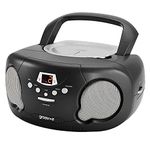 groov e Orginal Boombox - Portable CD Player with Radio, 3.5mm Aux Port, & Headphone Socket - LED Display, 2 x 1.2W Speakers - Battery or Mains Powered - Black