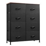 WLIVE Fabric Dresser for Bedroom, Tall Dresser with 8 Drawers, Storage Tower with Fabric Bins, Double Dresser, Chest of Drawers for Closet, Living Room, Hallway, Black and Rustic Brown
