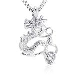 XSMZB Cremation Jewelry for Ashes Stainless Steel Dragon Pendant Locket Keepsake Memorial Urn Necklace for Ashes (Silver)