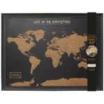 Splosh Large Maps. World Map Pin Board in Grey, Wooden Frame. World Map Cork Board with 100 Pins in 2 Colours to Mark Your Past and Future Adventures. Framed World Maps for Wall. (Black)