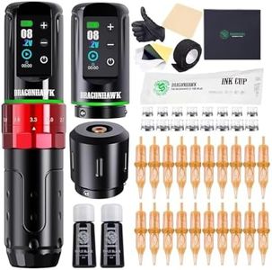 Dragonhawk L3 Complete Tattoo Gun Kit Cordless Cord Pen Machine 7 Strokes Length 2 Batteries Power Supply Mcore Motor Tattoo Needles Cartridges for Pro Artists