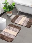 SARAL HOME EASY LIVING Saral Home Microfiber Striped Anti Skid Set of 2 Bathmats (Brown,35X50 Cm), Large Rectangle