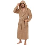PJGGZ Men's Bathrobe with Hood, Soft Long Towel Robe for Men - Super Absorbent Quick Dry yet Warm(Khaki,S/M)