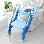 Keplin - Fully Adjustable Kids Potty Training Seat with Step Stool - Soft Padded Seat - Universal Fit for V/U/O-Shaped Toilets - Ages 1-14 - Easy to Assemble & Fold (Blue)