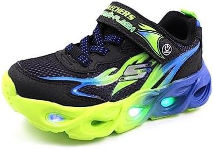 Skechers Kids S-Lights: Thermo Flash - Heat Flux Strap Sneaker, Black/Blue/Lime, US 5 Big Kid