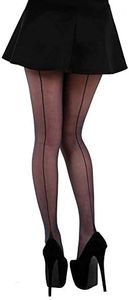 Classic Sexy Seamed Tights, Sheer Stripe Pantyhose, Sizes 2-14 [Made in Italy] - Black - 12-14