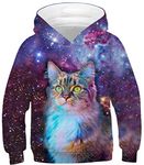 Imbry Boys Girls 3D Printed Hoodie for Kids Animal Hooded Pullover Sweatshirt(S,Galaxy Cat)