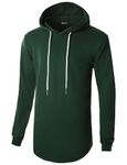 GIVON Men's Hipster Simple Longline Lightweight Pullover Long Sleeve Hooded Shirt /DCF022-GREEN-S