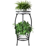 CASIMR 2 Tier Plant Stand Indoor Outdoor, 26.6" Tall Metal Potted Holder Rack Multiple Flower Pot Stand Heavy Duty Plant Shelf Rustproof Iron Plant Round Supports Rack for Garden Patio Living Room Corner Balcony