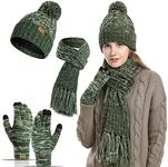 3 in 1 Winter Beanie Hat Neck Warm Scarf and Touch Screen Gloves Set for Women and Men,Knit Cap Set