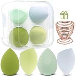 Yatinkim 5PCS Makeup Sponges Foundation Blending Beauty Cosmetics Sponge Blender Set Face Puffs for Flawless Liquid Holder Storage Box Latex Free Green