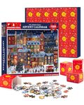 Jigsaw Puzzle Advent Calendar 2024 for Adult Kids-24 Box Christmas Countdown Calendar Family Puzzle Game,Christmas Street,1008 Piece,19.7 inches x 27.6 inch